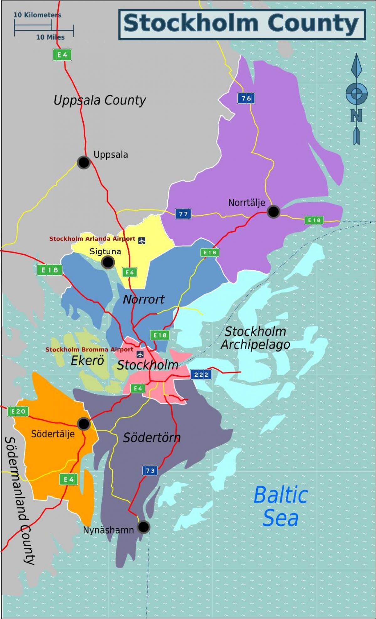 kort over Stockholm, Sverige areal