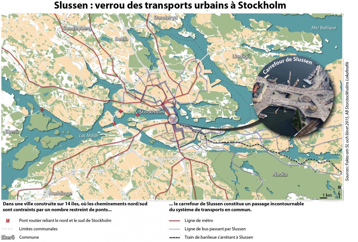 kort over slussen i Stockholm