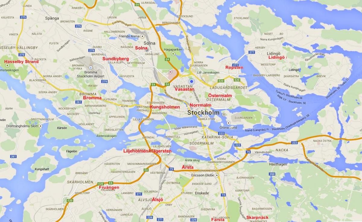 kort over Stockholm kvarterer