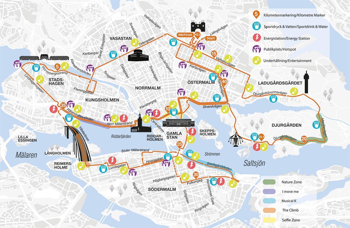 kort over Stockholm marathon